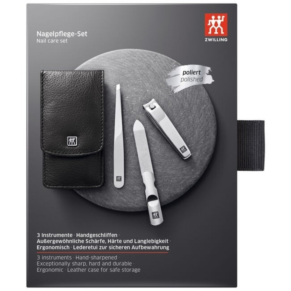 Zwilling Beauty Classic Inox 4Pc Manicure Tweezer Set Nail Clippers Leather Case